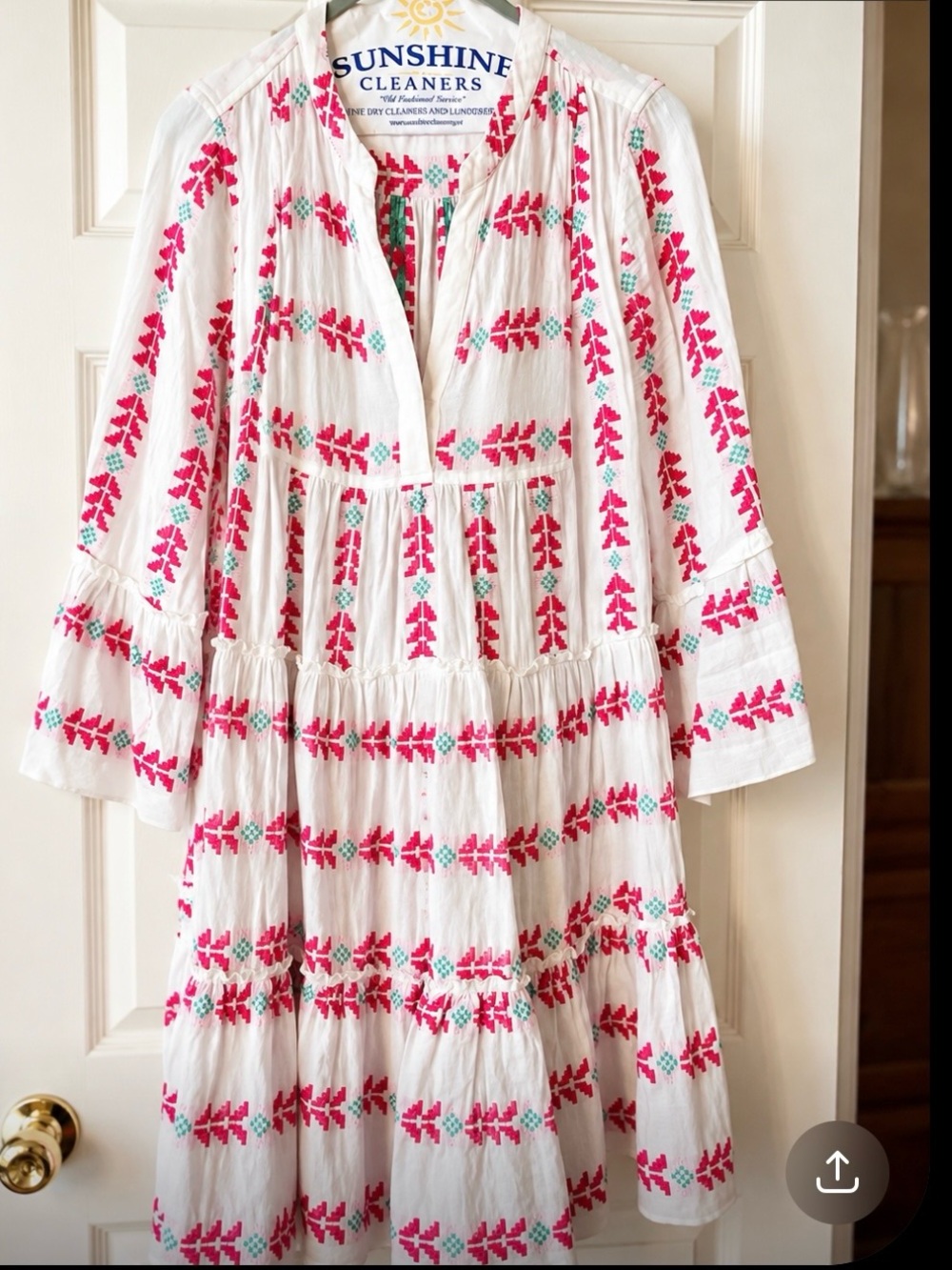 The Impeccable Pig White Dress with Pink and Teal Embroidery